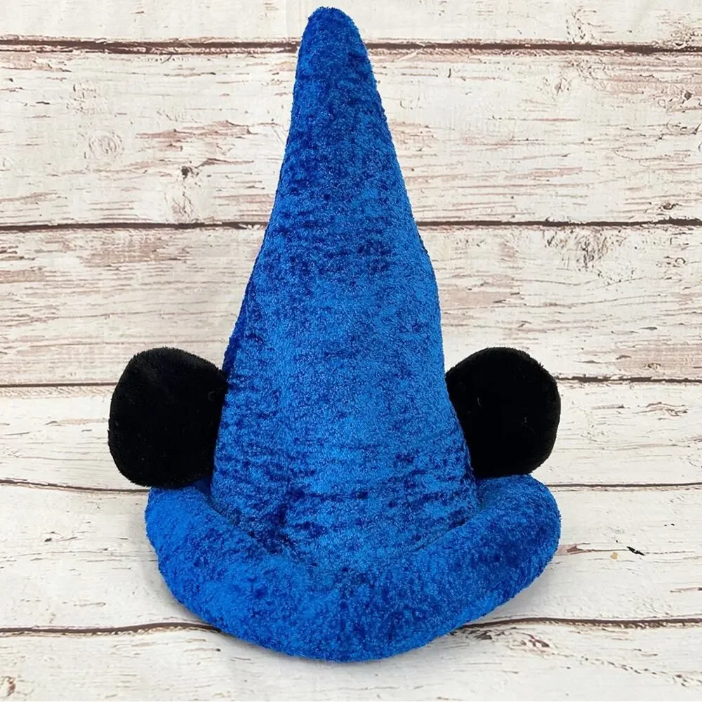 DISNEY PARKS Sorcerer Mickey Fantasia Wizard Plush Hat Ears Youth Size Blue